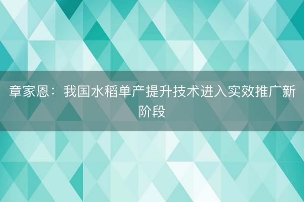 章家恩：我国水稻单产提升技术进入实效推广新阶段