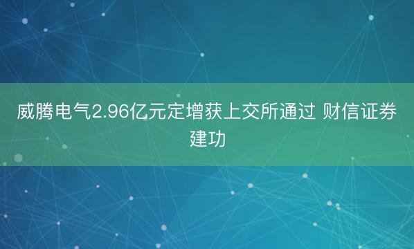 威腾电气2.96亿元定增获上交所通过 财信证券建功
