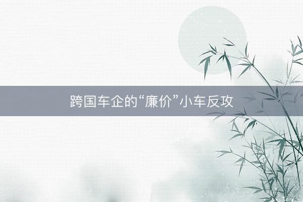 跨国车企的“廉价”小车反攻