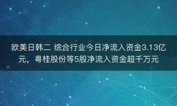 欧美日韩二 综合行业今日净流入资金3.13亿元，粤桂股份等5股净流入资金超千万元
