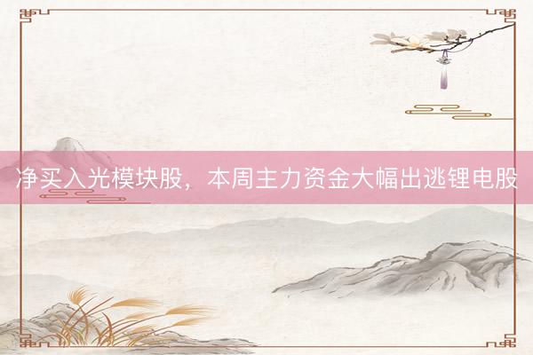 净买入光模块股，本周主力资金大幅出逃锂电股