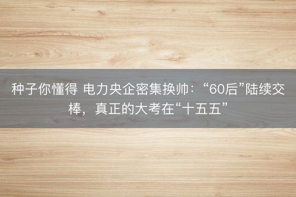 种子你懂得 电力央企密集换帅：“60后”陆续交棒，真正的大考在“十五五”