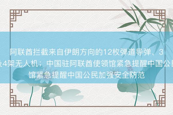 阿联酋拦截来自伊朗方向的12枚弹道导弹、3枚巡航导弹以及4架无人机；中国驻阿联酋使领馆紧急提醒中国公民加强安全防范