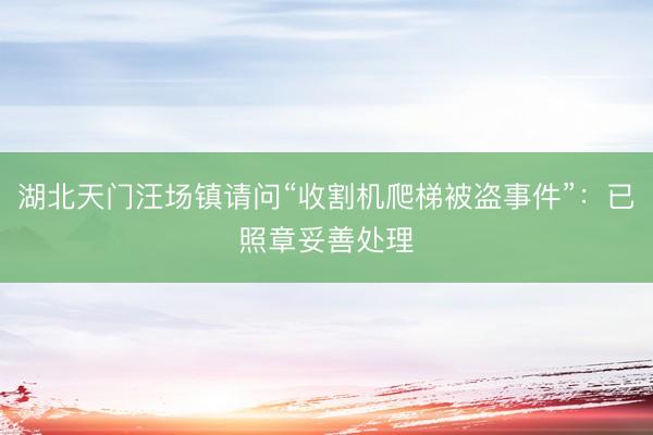 湖北天门汪场镇请问“收割机爬梯被盗事件”：已照章妥善处理