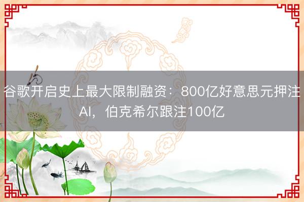 谷歌开启史上最大限制融资：800亿好意思元押注AI，伯克希尔跟注100亿
