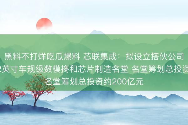 黑料不打烊吃瓜爆料 芯联集成：拟设立搭伙公司扩充芯联12英寸车规级数模搀和芯片制造名堂 名堂筹划总投资约200亿元