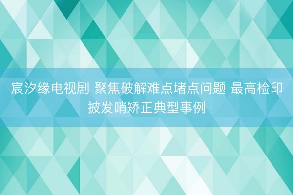 宸汐缘电视剧 聚焦破解难点堵点问题 最高检印披发哨矫正典型事例
